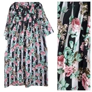 Anthony Richards XL 14 16 House Dress Muumuu Black Pink Floral Stripe Lounge